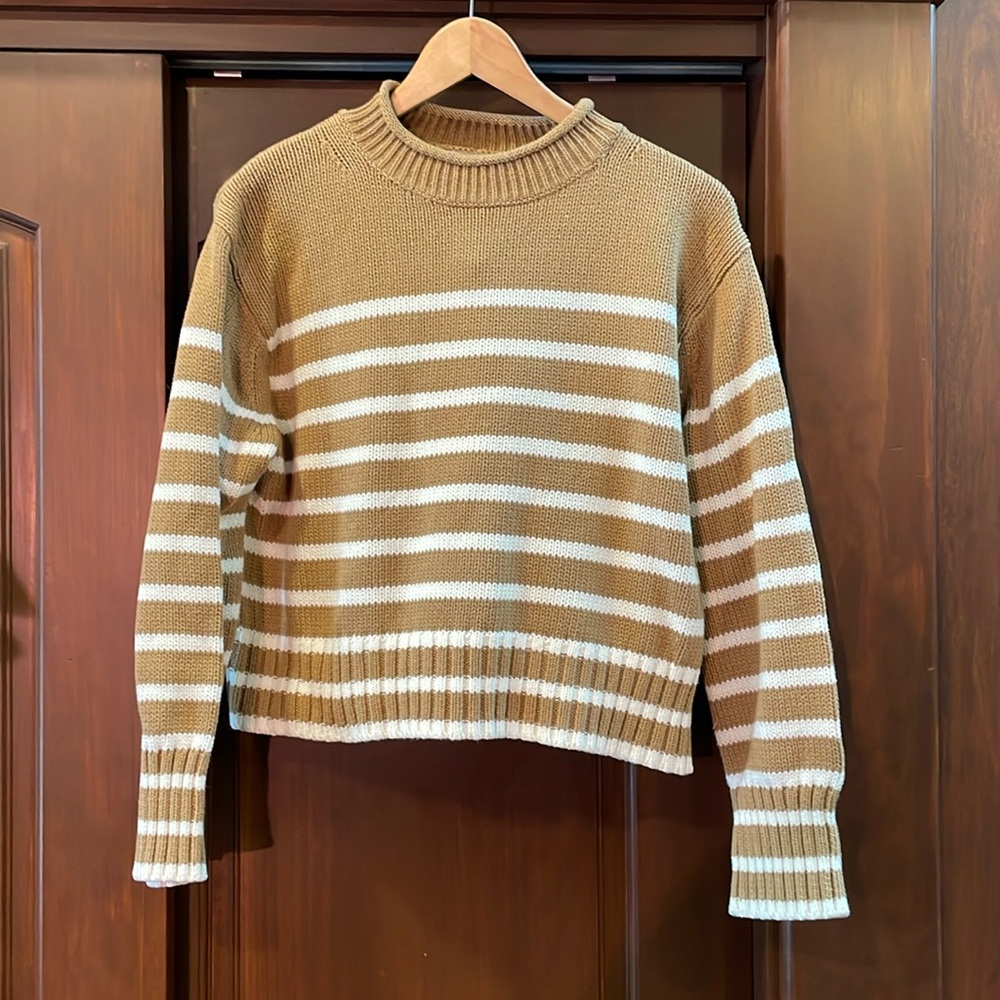 NWT J.Crew roll neck striped sweater brown and white size small